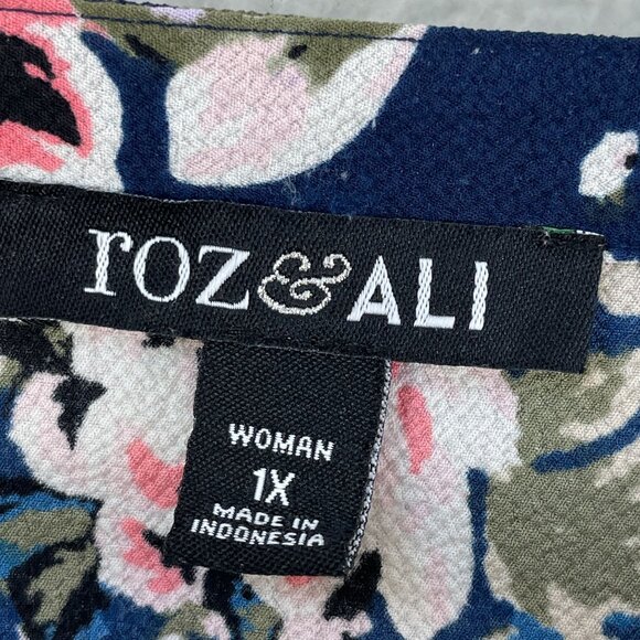 Roz & Ali Womens Plus 1X Floral Long Sleeve Blouse Shirt V Neck Top - Picture 3 of 10